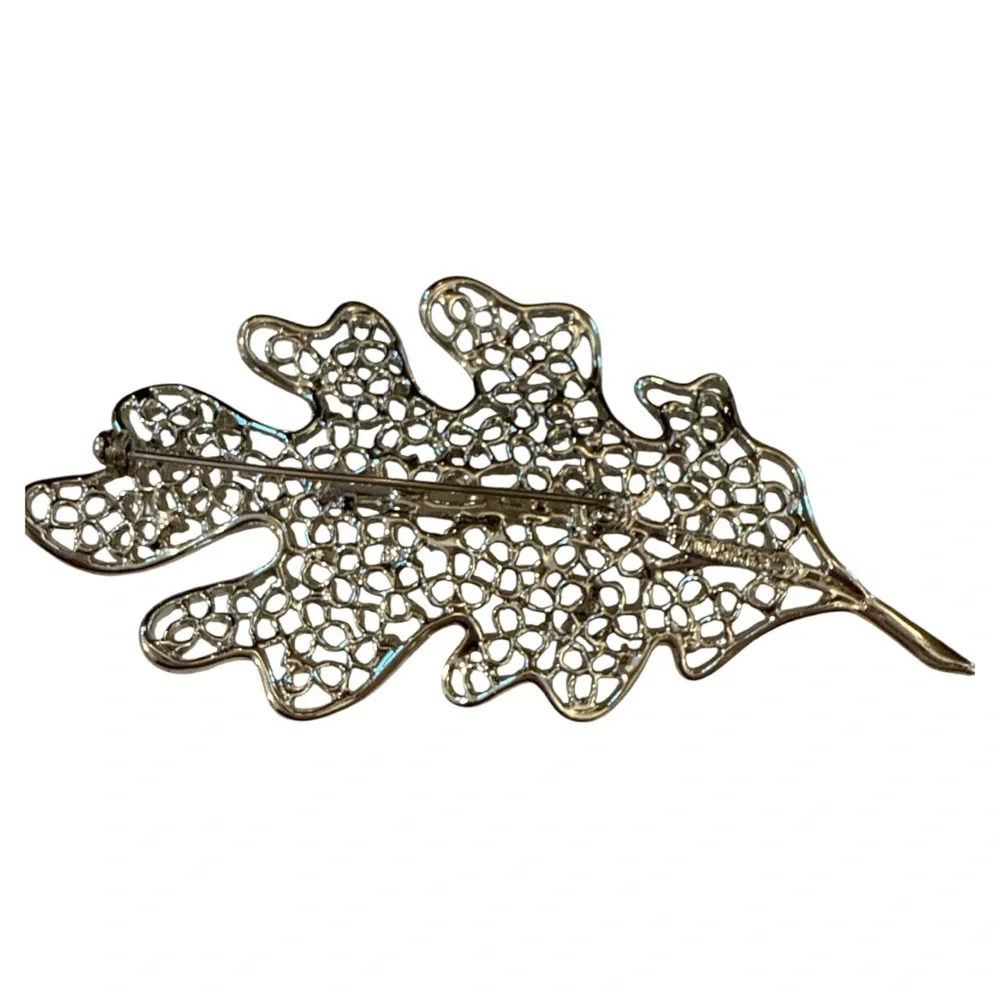 Sarah Coventry‎ Vintage 50s Silver Filigree Leaf Brooch Pin Nature Botanical